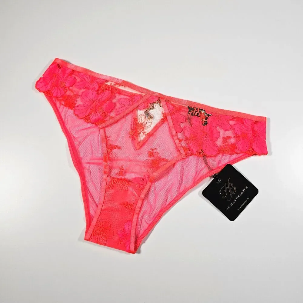 Honey Birdette Rue Sour Pink Neon Colorful Floral Brief Panty Size S